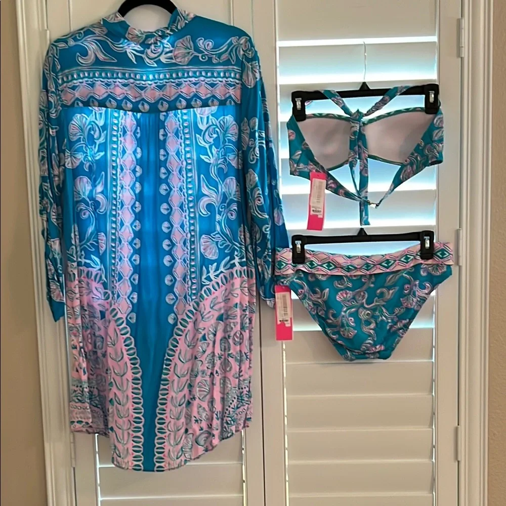 Lilly Pulitzer Bikini and Cover Up - Print is “Water Ya Waiting For”. - Picture 2 of 6